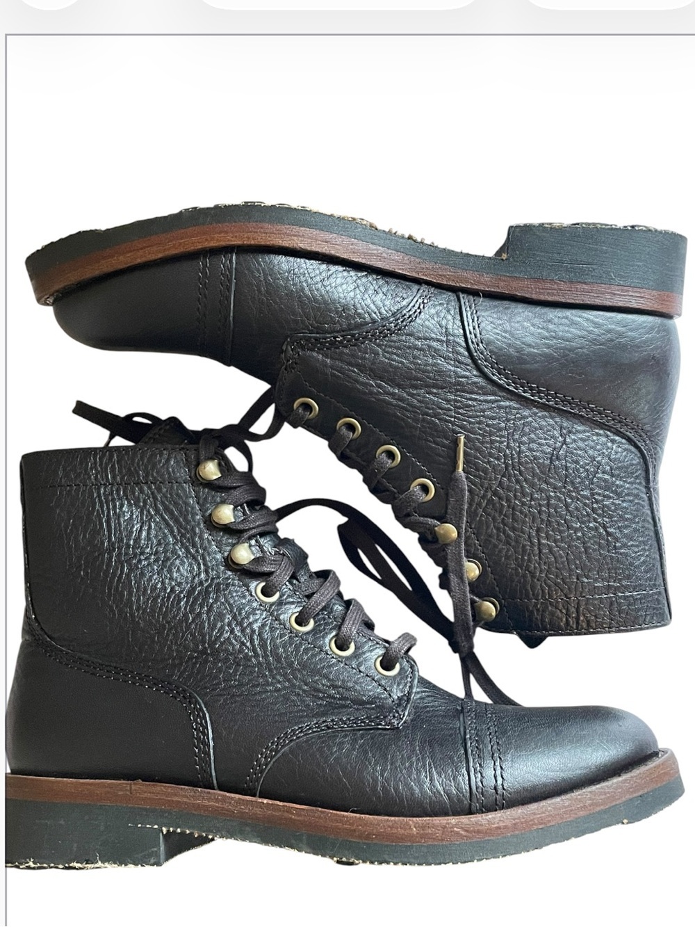 Polo Country Ralph Lauren Enville Black Leather Cap Toe Lace Up Boots Men 7